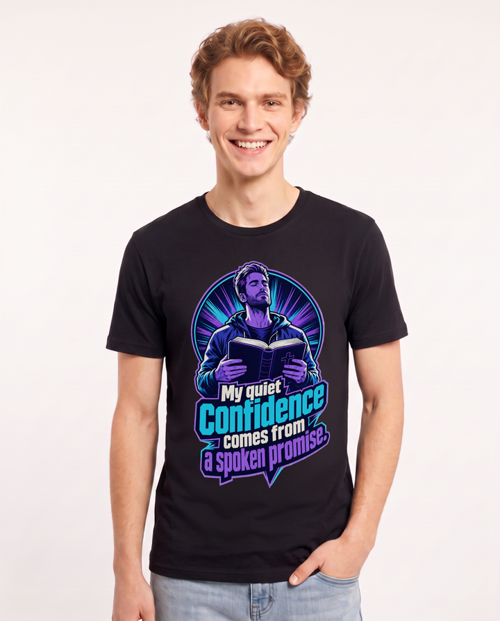 Christian Faith Men's Black T-Shirt – My quiet confidence comes from a spoken promise. product image 1