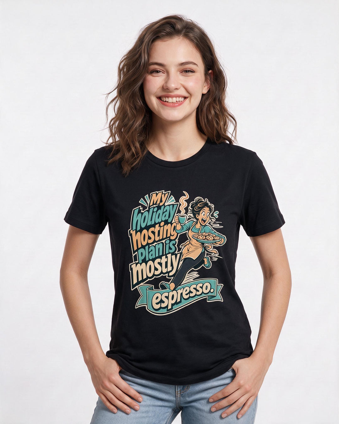 Christmas Women's Black T-Shirt – My holiday hosting plan is mostly espresso. product image 3