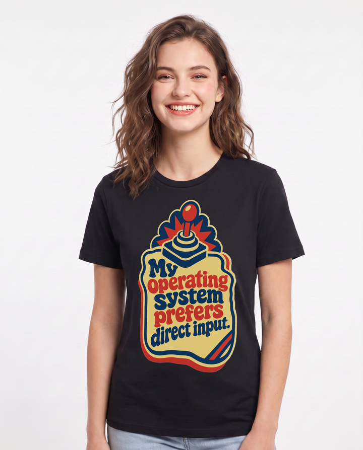 Graphic Women's Black T-Shirt - My operating system prefers direct product image 1