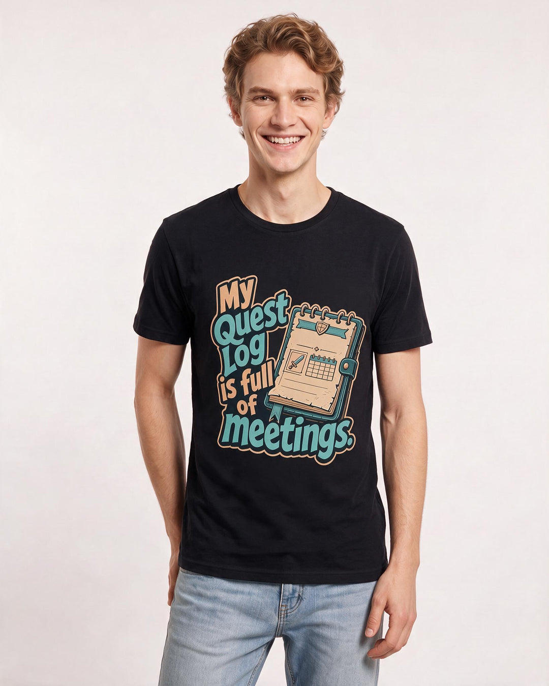 Gaming Men's Black T-Shirt – My quest log is full of meetings. product image 3