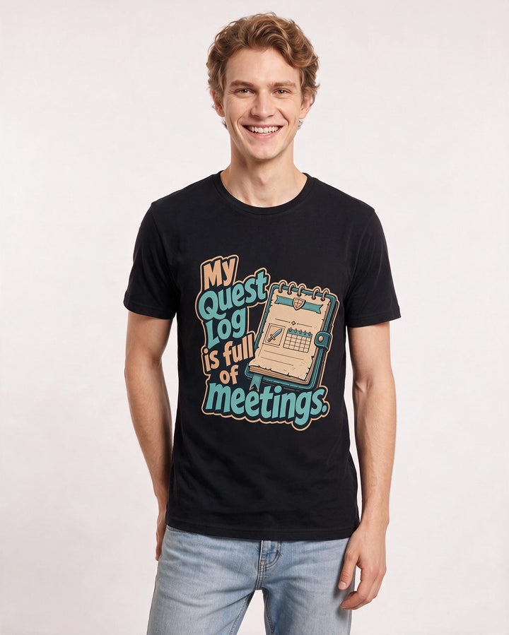 Gaming Men's Black T-Shirt – My quest log is full of meetings. product image 3