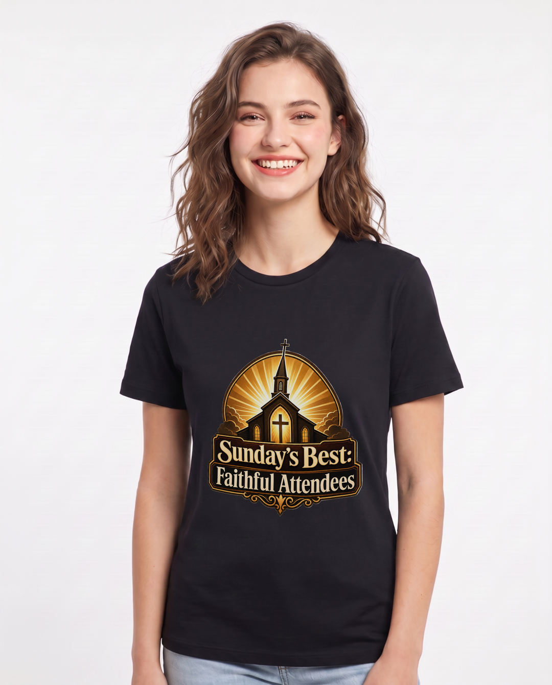 Sunday's Best: Faithful Attendees Women's Black T-Shirt product image 2