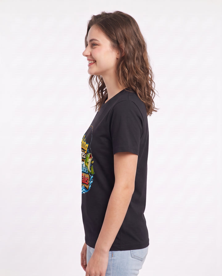 Fishing Stories: Niece & Uncle's Tall Tales Women's Black T-Shirt product image 3