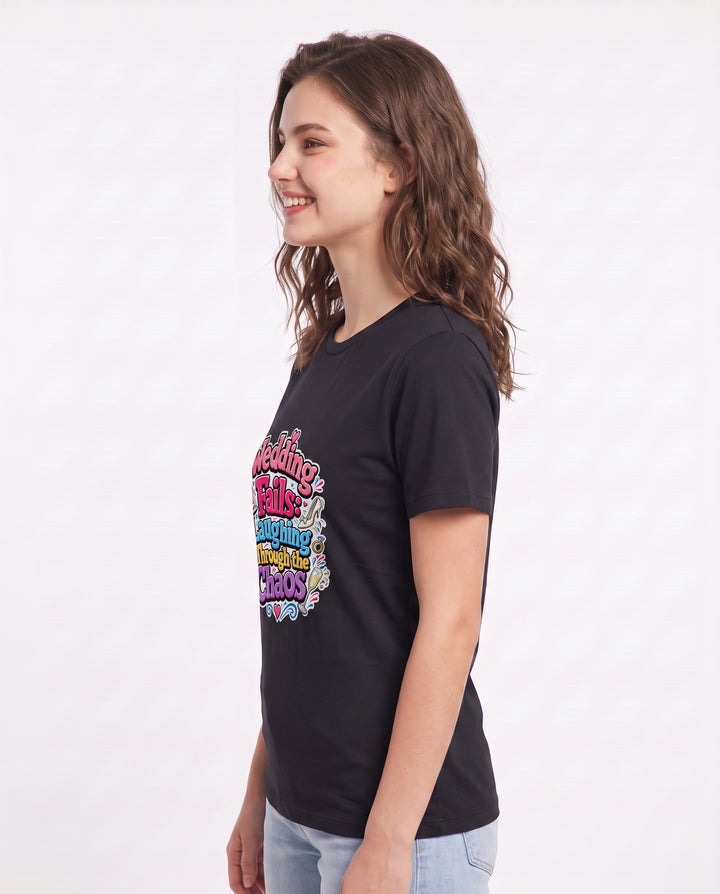 Wedding Fails: Laughing Through the Chaos Women's Black T-Shirt product image 3