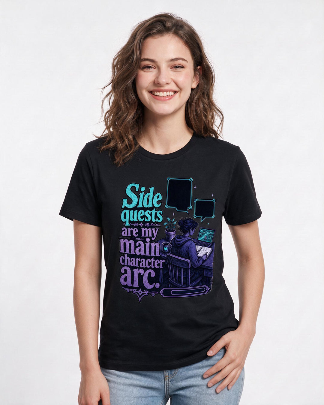 Gaming Women's Black T-Shirt – Side quests are my main character arc. product image 3