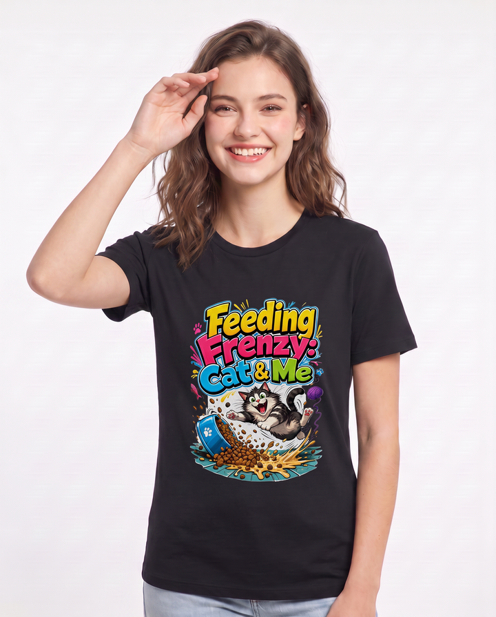 Feeding Frenzy: Cat & Me Women's Black T-Shirt product image 1