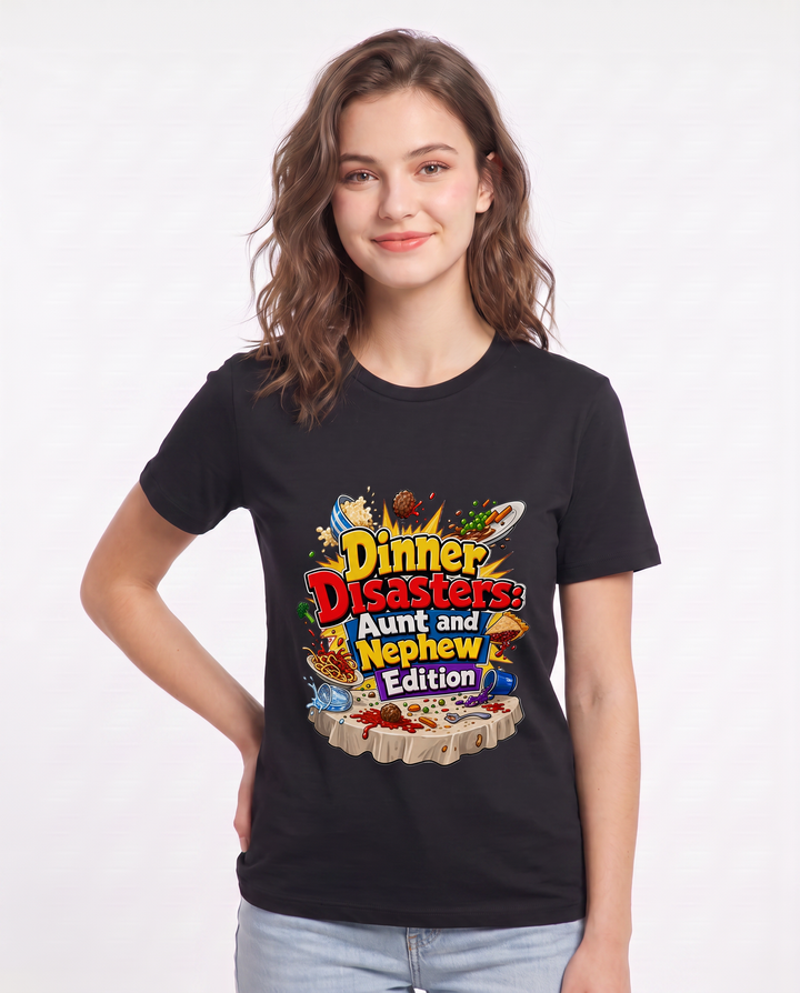 Dinner Disasters: Aunt and Nephew Edition Women's Black T-Shirt product image 1