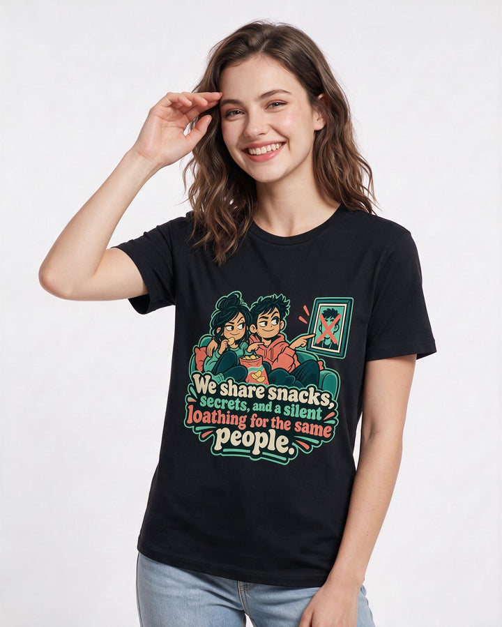 Couples Black T-Shirt for Women – Everyday Expression Graphic Tee product image 1