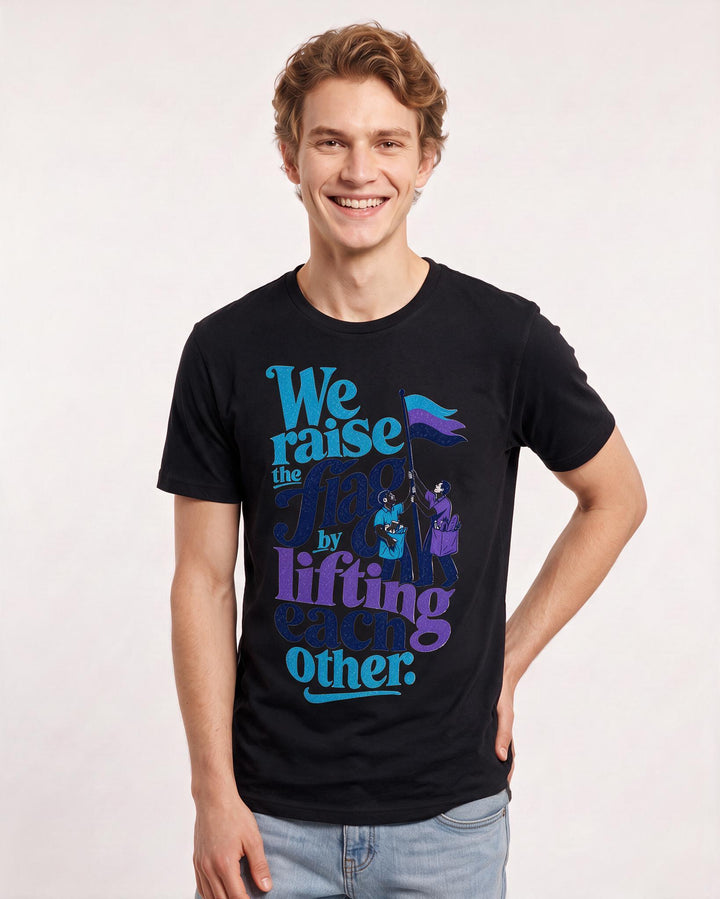 Patriotic Men's Black T-Shirt – We raise the flag by lifting each other product image 3