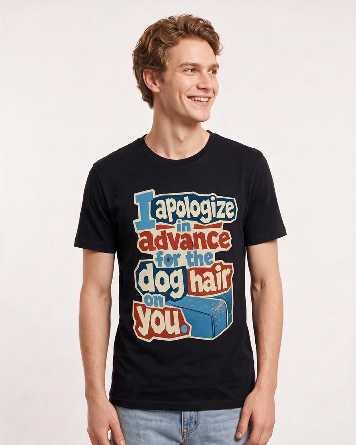 Cat Lover Men's Black T-Shirt – I apologize in advance for the dog hair on you. product image 3