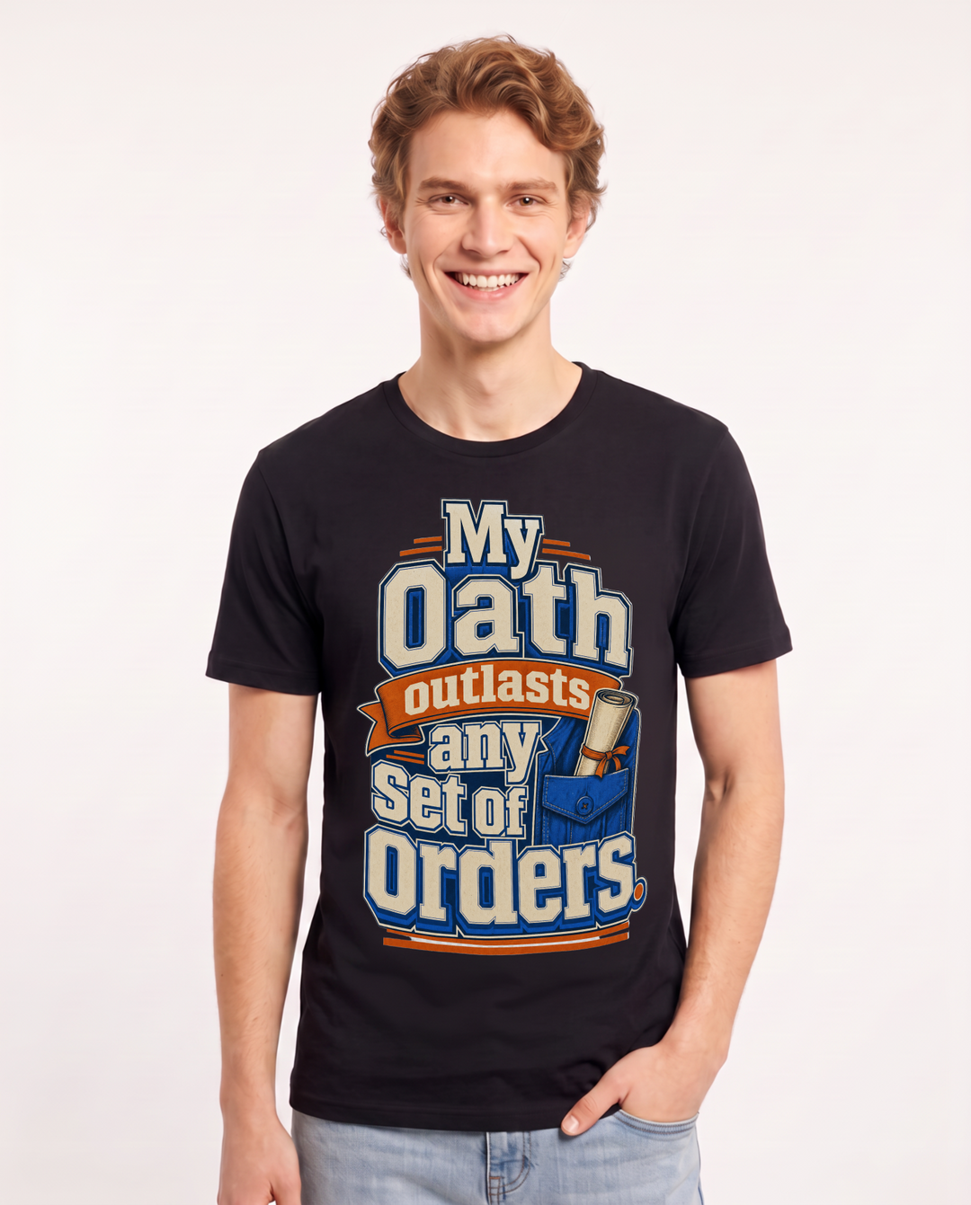 Veteran Men's Black T-Shirt – My oath outlasts any set of orders. product image 1