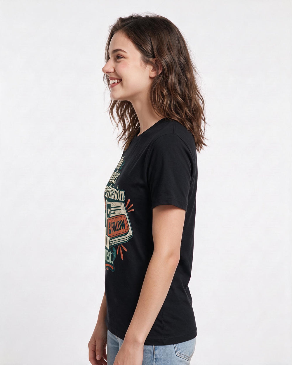 Political Statement Women's Black T-Shirt – My voter registration is my follow request. product image 2