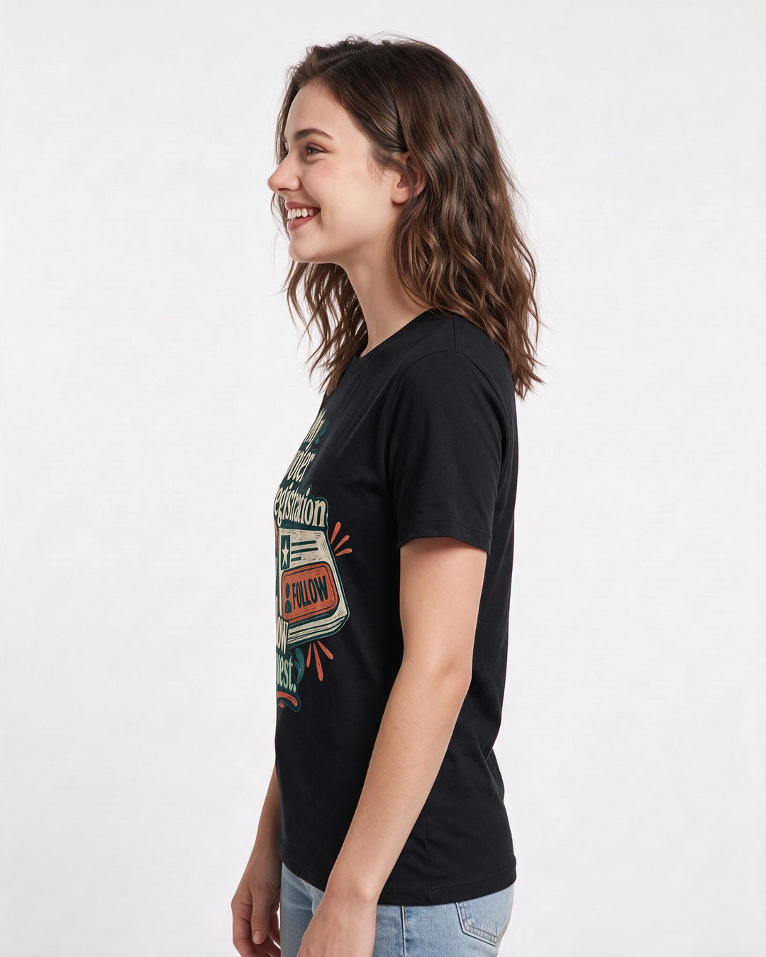 Political Statement Women's Black T-Shirt – My voter registration is my follow request. product image 2