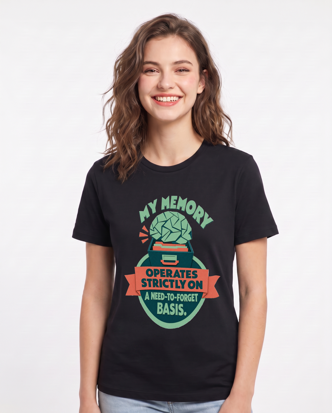 Graphic Women's Black T-Shirt - My memory operates strictly on a product image 1