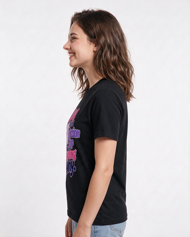 Political Statement Women's Black T-Shirt – Voting is just the permission slip for asking why. product image 2