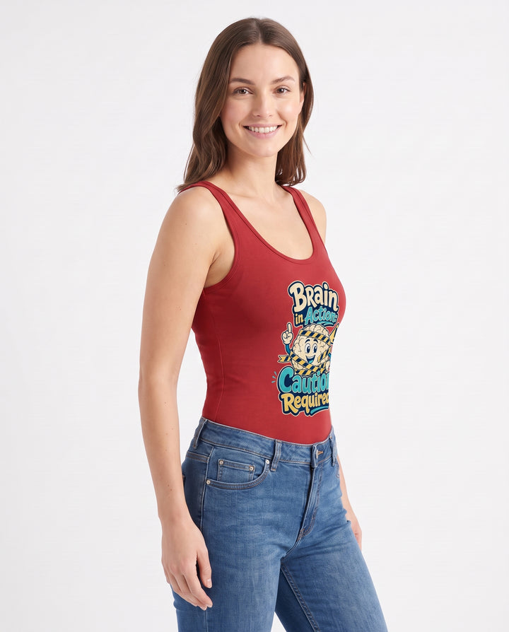 Brain In Action: Caution Required! Sleeveless Tank Bodysuit mockup 3
