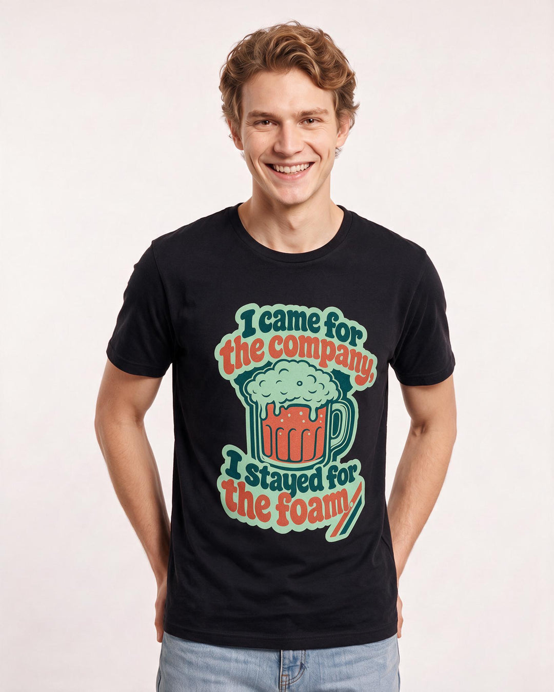 Funny Beer Men's Black T-Shirt - I came for the company, I stayed for product image 3