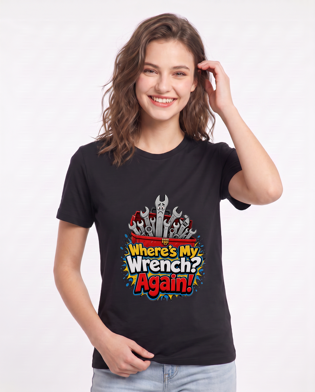 Where's My Wrench? Again! Women's Black T-Shirt product image 1