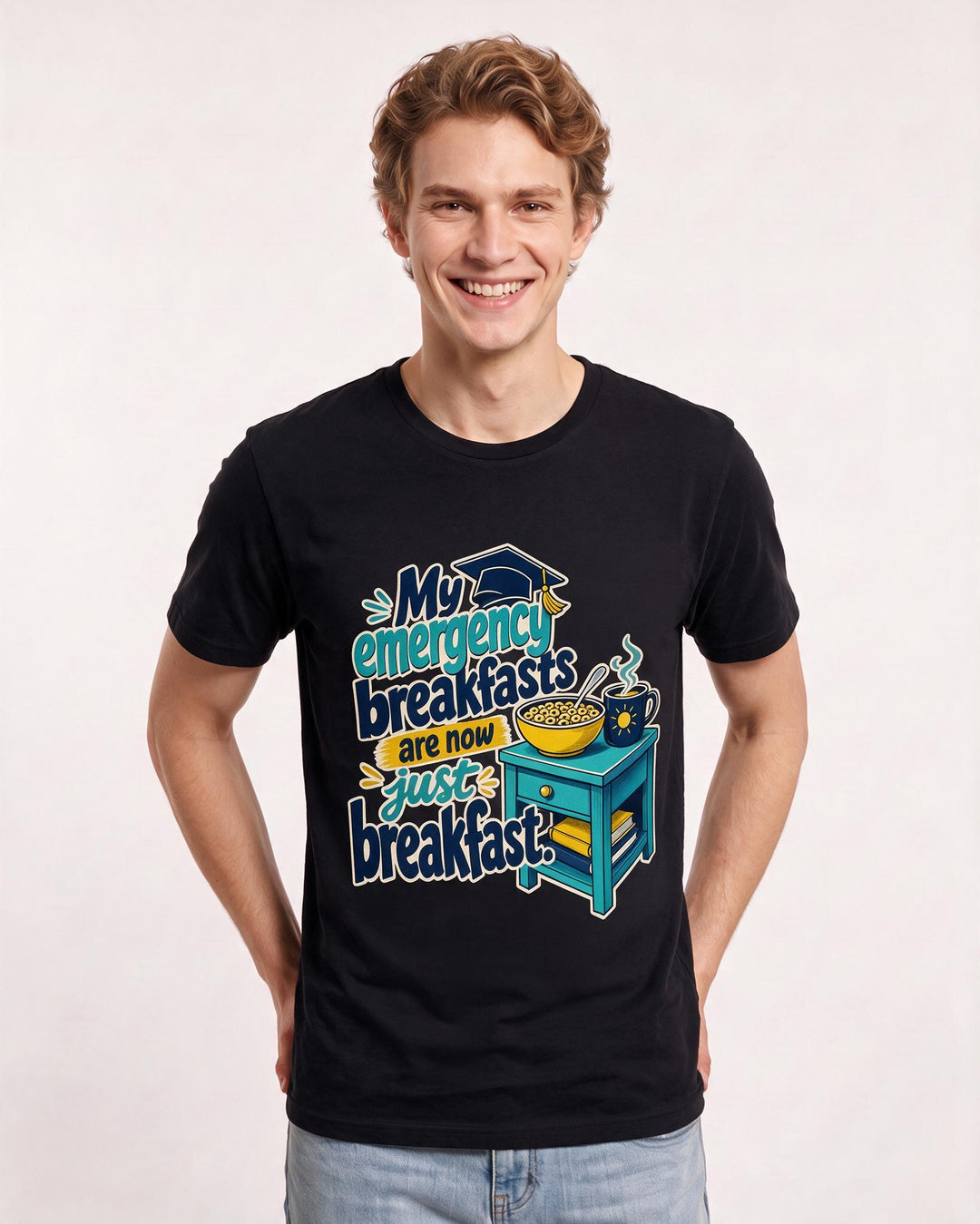 Funny Graduation Men's Black T-Shirt – My emergency breakfasts are now just breakfast. product image 3