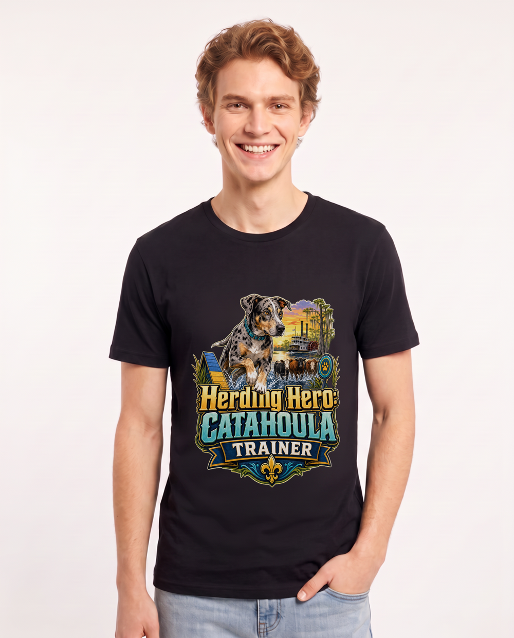 Herding Hero: Catahoula Trainer Men's Black T-Shirt product image 2