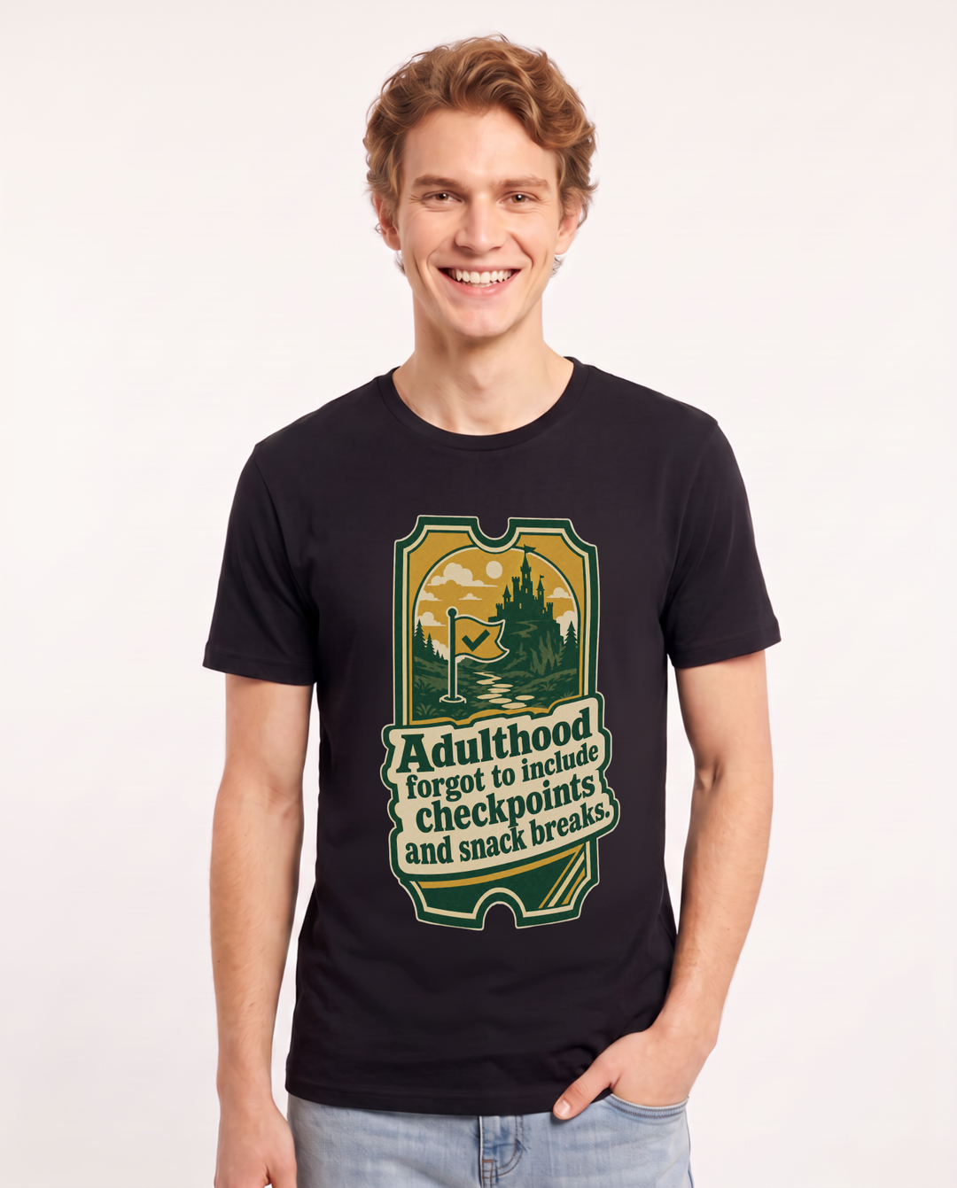 Adulthood forgot to include checkpoints and snack breaks. - Men's Black T-Shirt product image 2