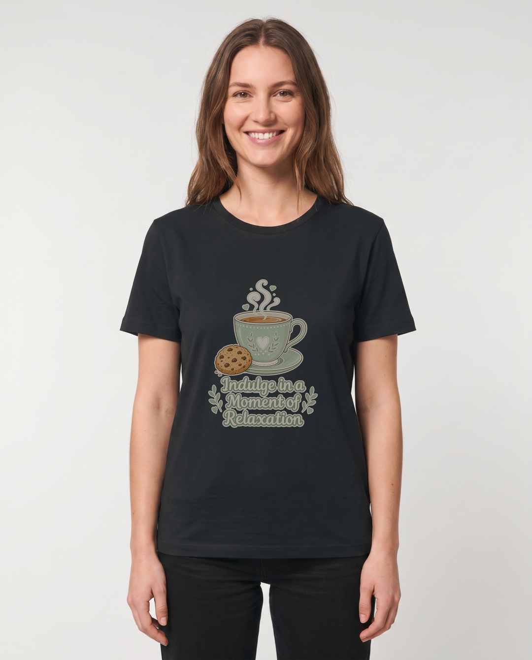 Indulge In A Moment Of Relaxation Black T-Shirt mockup 1