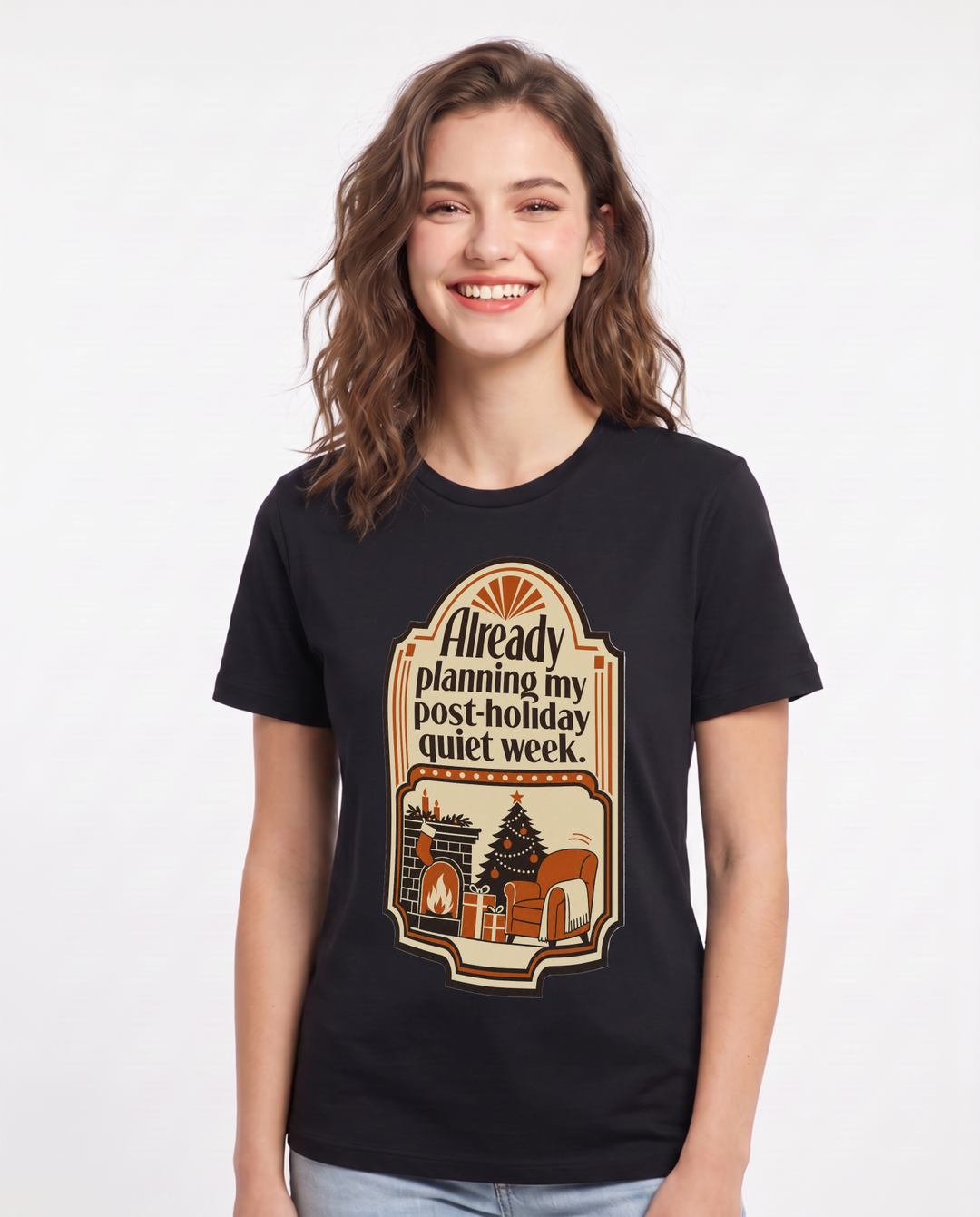Christmas Women's Black T-Shirt - Already planning my post-holiday product image 1