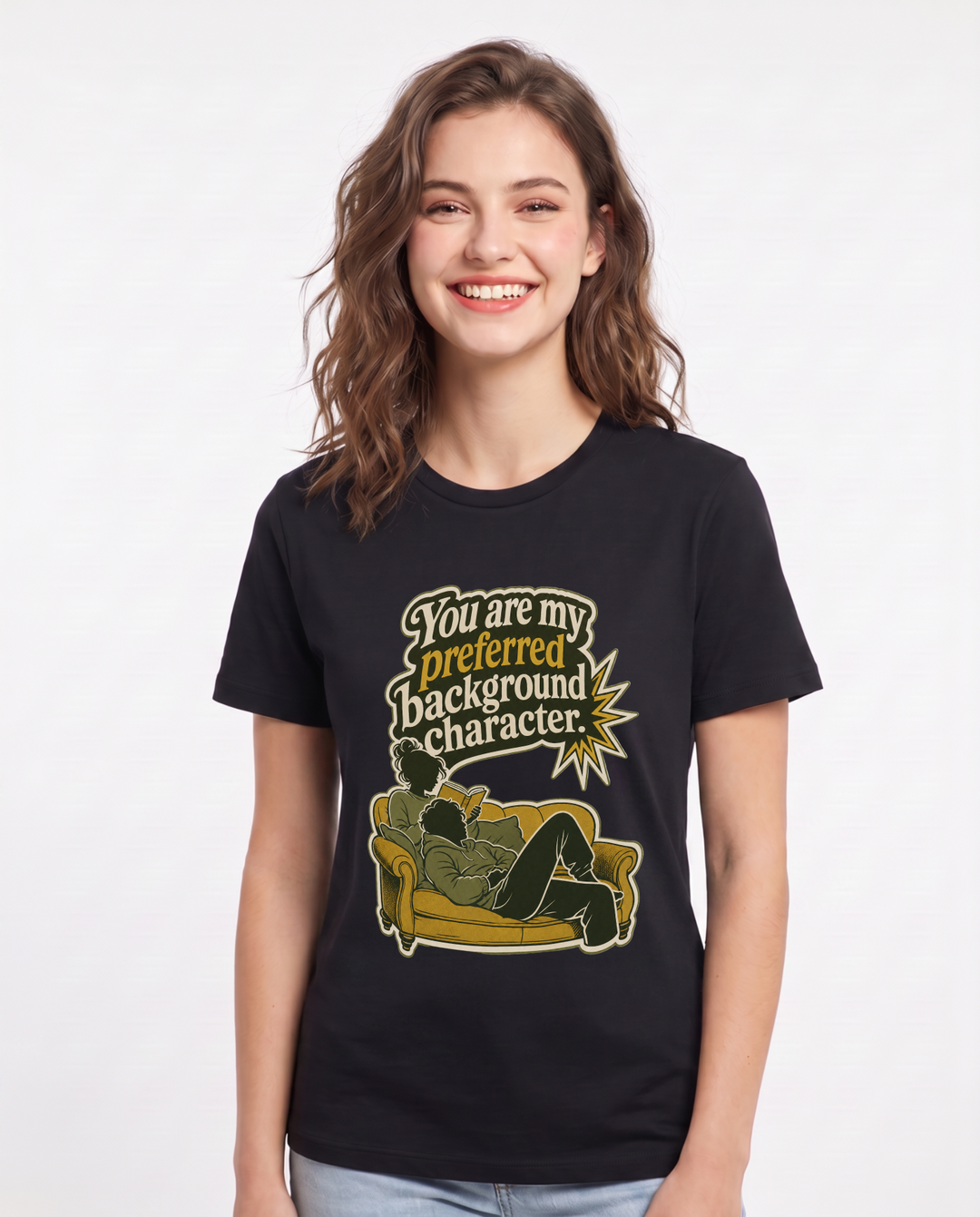 Funny Couples Women's Black T-Shirt – You are my preferred background product image 1
