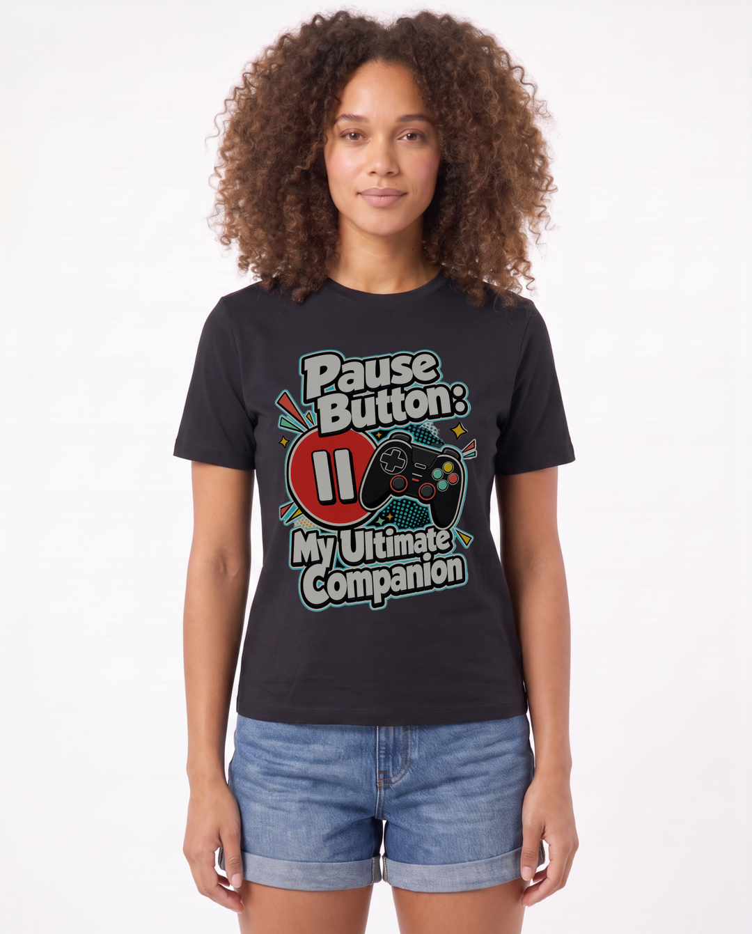 Pause Button: My Ultimate Companion Black T-Shirt mockup 1