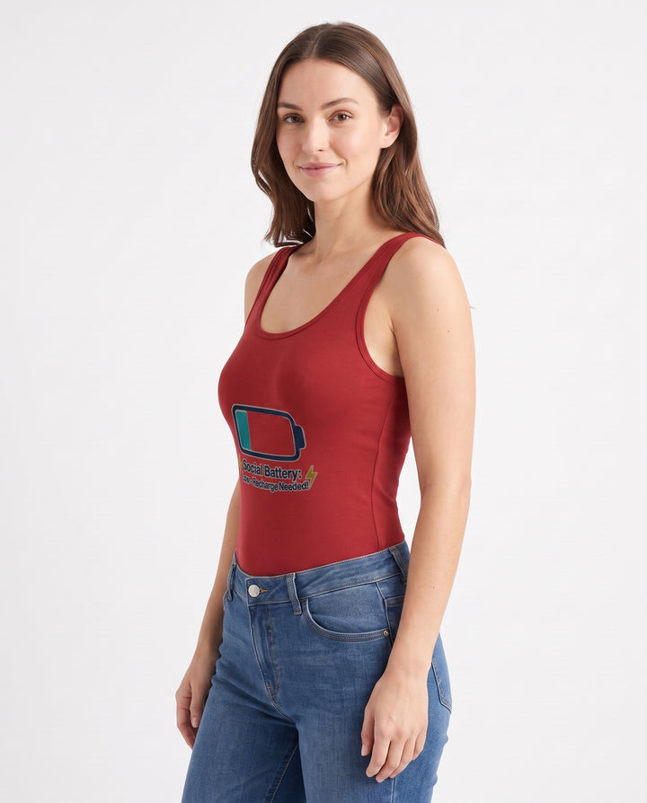 Social Battery: Low Recharge Needed! Sleeveless Tank Bodysuit mockup 2