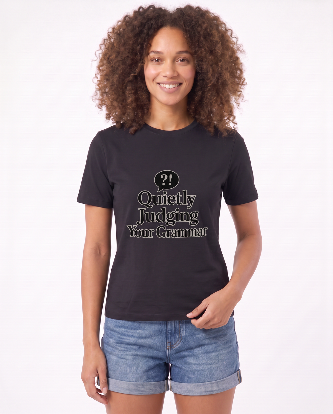 Quietly Judging Your Grammar Black T-Shirt mockup 3