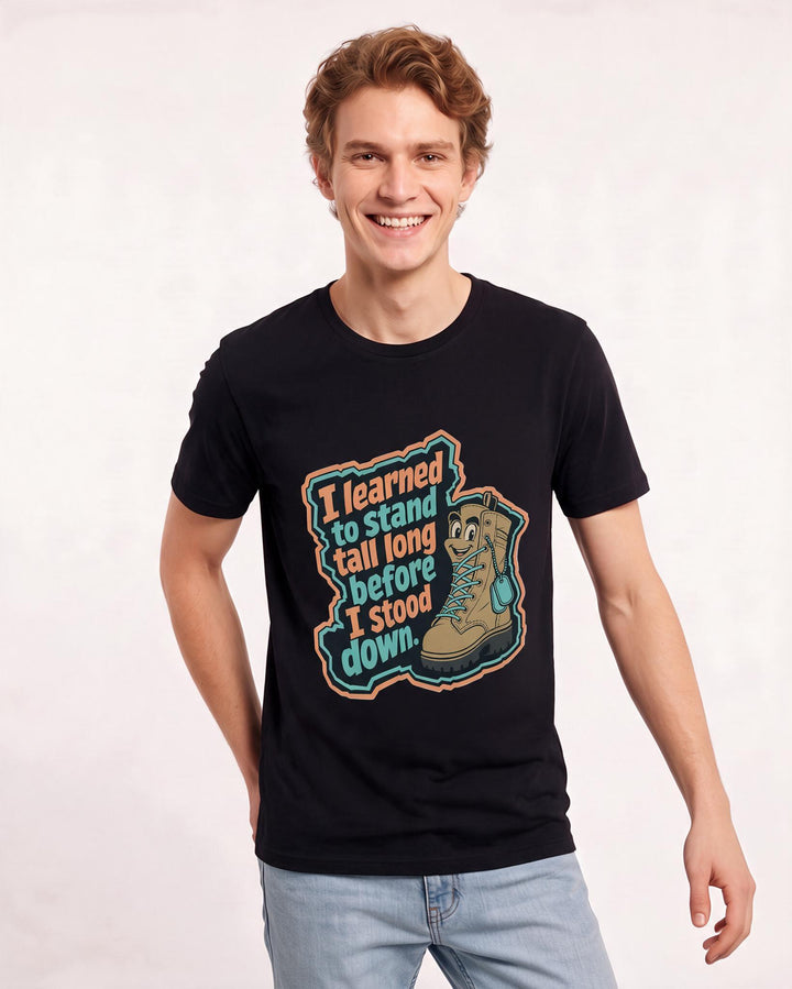 Graphic Men's Black T-Shirt - I learned to stand tall long before I product image 3
