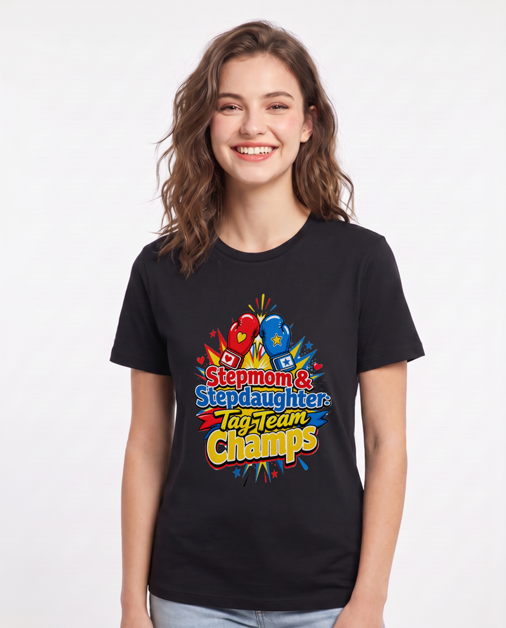 Stepmom & Stepdaughter: Tag Team Champs Women's Black T-Shirt product image 2