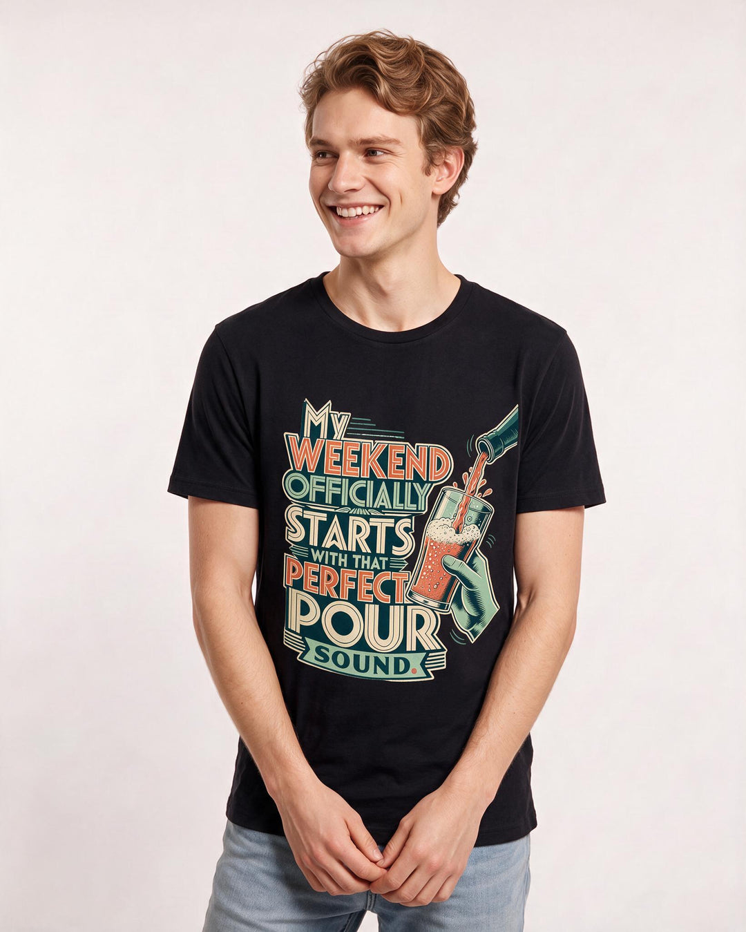 Beer Men's Black T-Shirt – My weekend officially starts with that perfect pour sound. product image 3