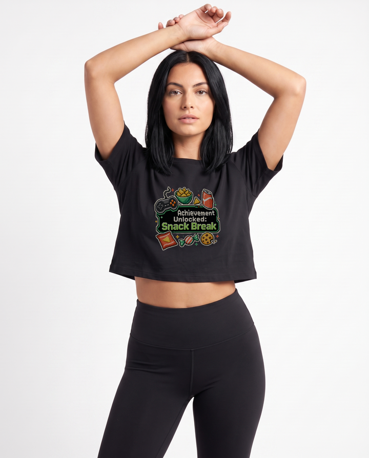 Achievement Unlocked: Snack Break Crop Top mockup 1