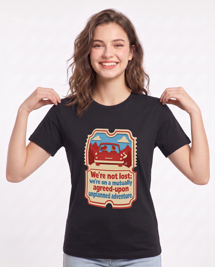 Couples Women's Black T-Shirt - We're not lost; we're on a mutually product image 3