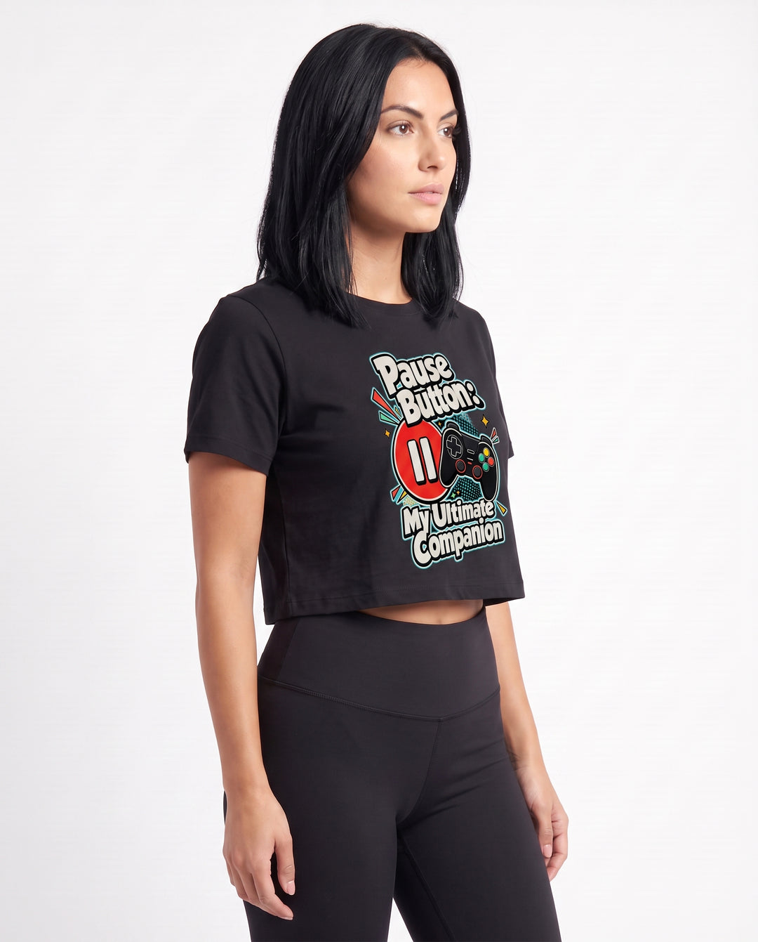Pause Button: My Ultimate Companion Crop Top mockup 2