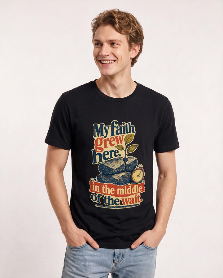 Christian Faith Men's Black T-Shirt – My faith grew here, in the middle of the wait. product image 3