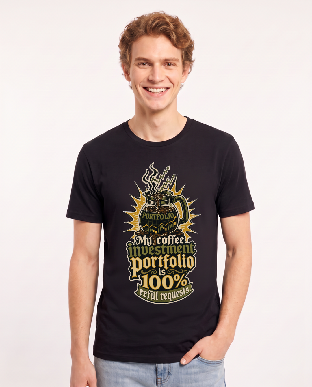 Funny Grandparent Men's Black T-Shirt – My coffee investment portfolio is 100% refill requests. product image 1