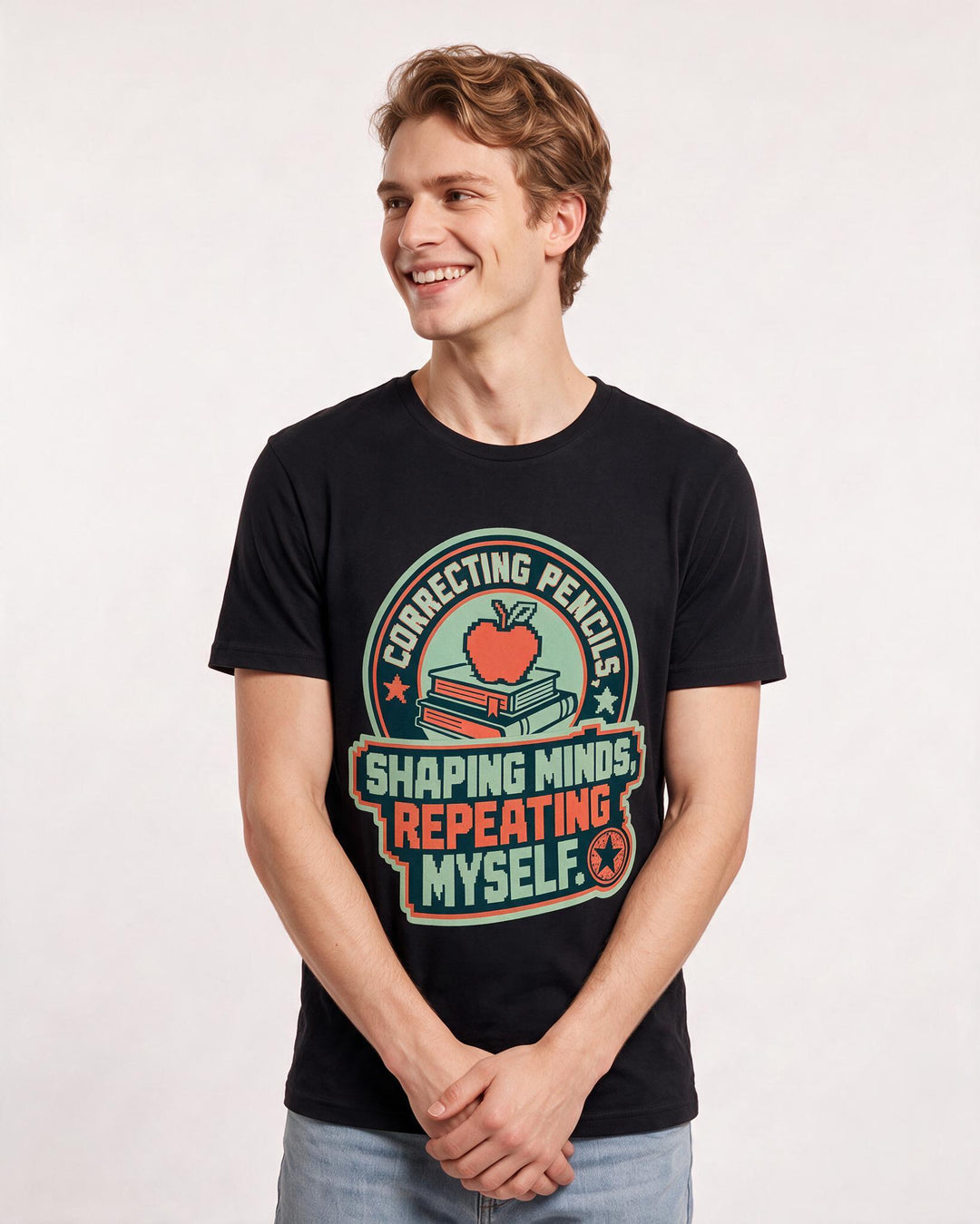 Teacher Gift Men's Black T-Shirt - Correcting pencils, shaping minds, product image 3