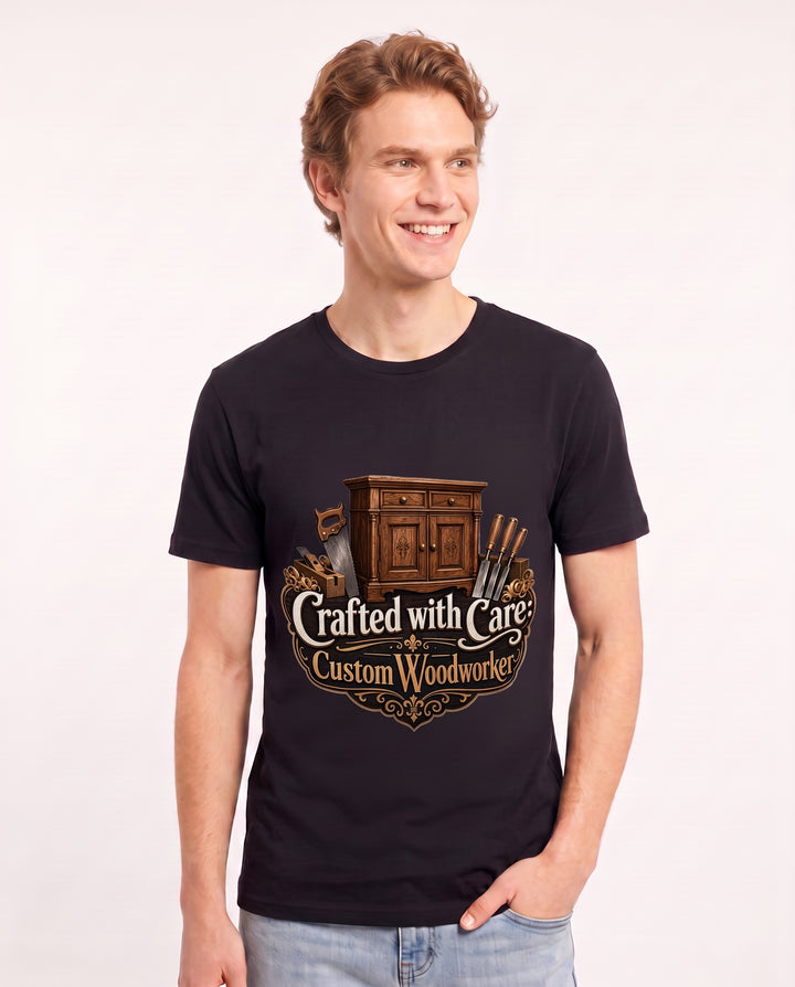 Crafted with Care: Custom Woodworker Men's Black T-Shirt product image 1