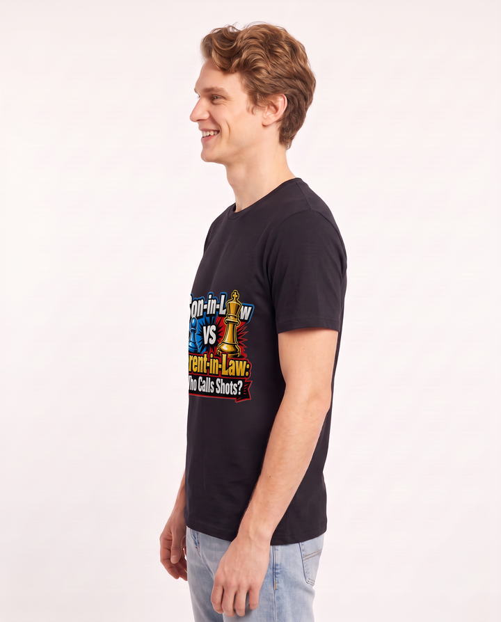 Son-in-Law vs Parent-in-Law: Who Calls Shots? Men's Black T-Shirt product image 3