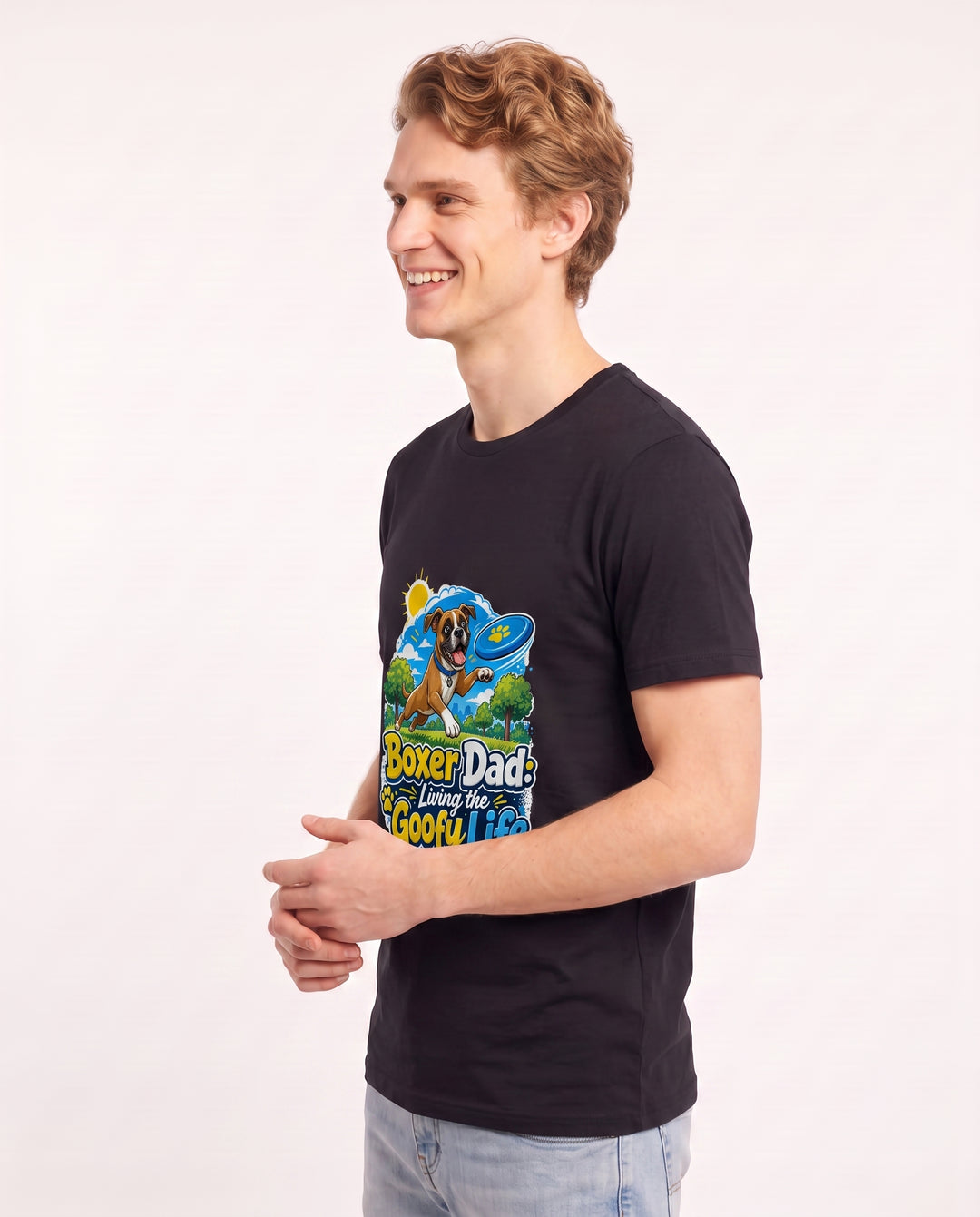 Boxer Dad: Living the Goofy Life Men's Black T-Shirt product image 3