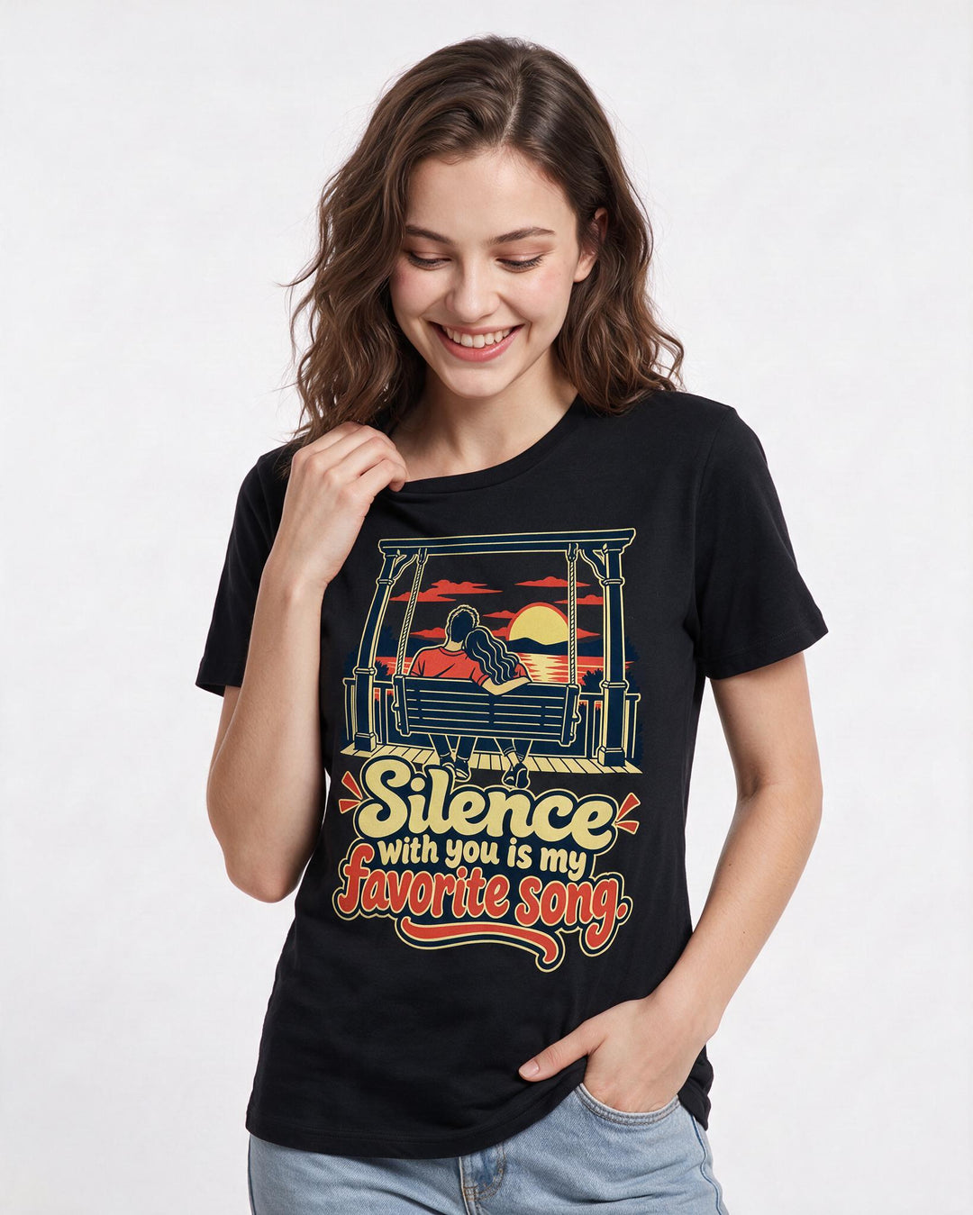 Couples Black T-Shirt for Women – Everyday Expression Graphic Tee product image 1