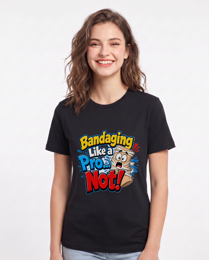 Bandaging Like a Pro... Not! Women's Black T-Shirt product image 2