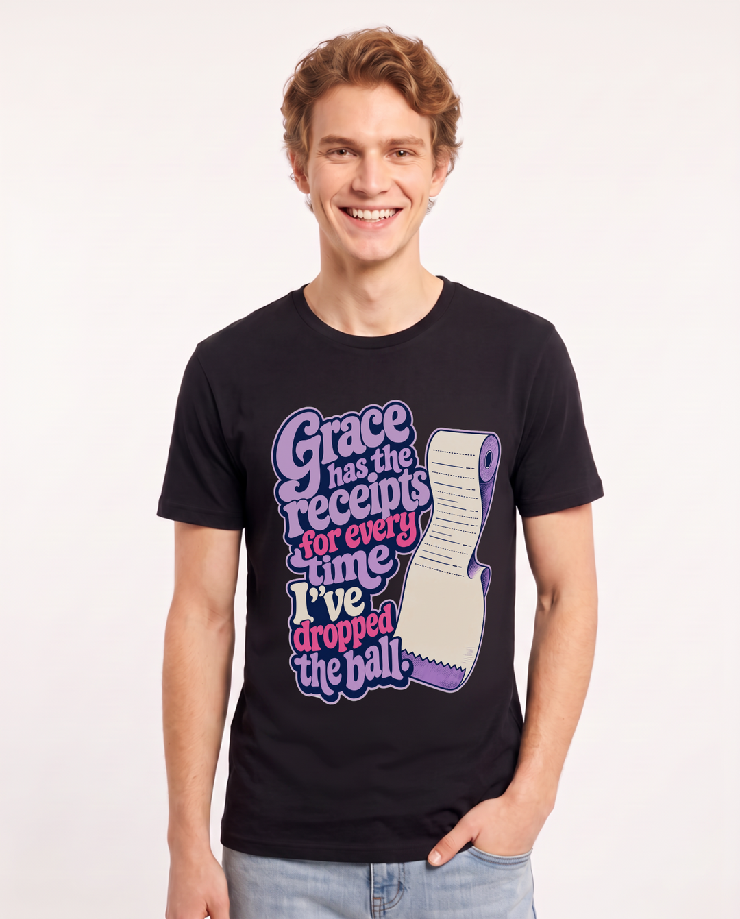 Christian Faith Men's Black T-Shirt – Grace has the receipts for every time product image 1