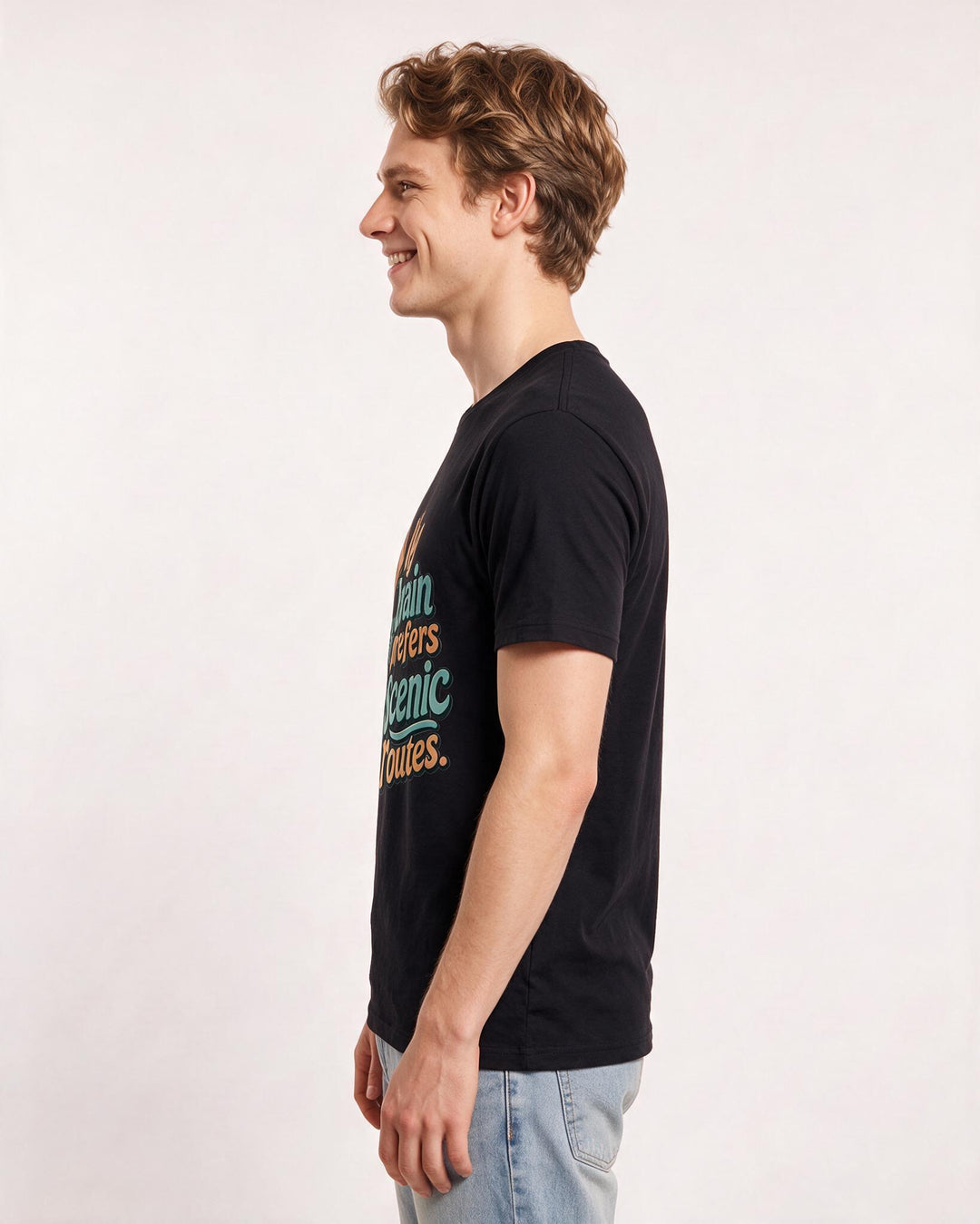 Neurodiversity Men's Black T-Shirt – My brain prefers scenic routes. product image 2