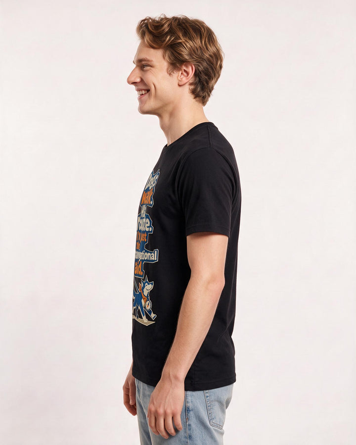 Cat Lover Men's Black T-Shirt – Dog's walk. His route. I'm just the navigational aid. product image 2