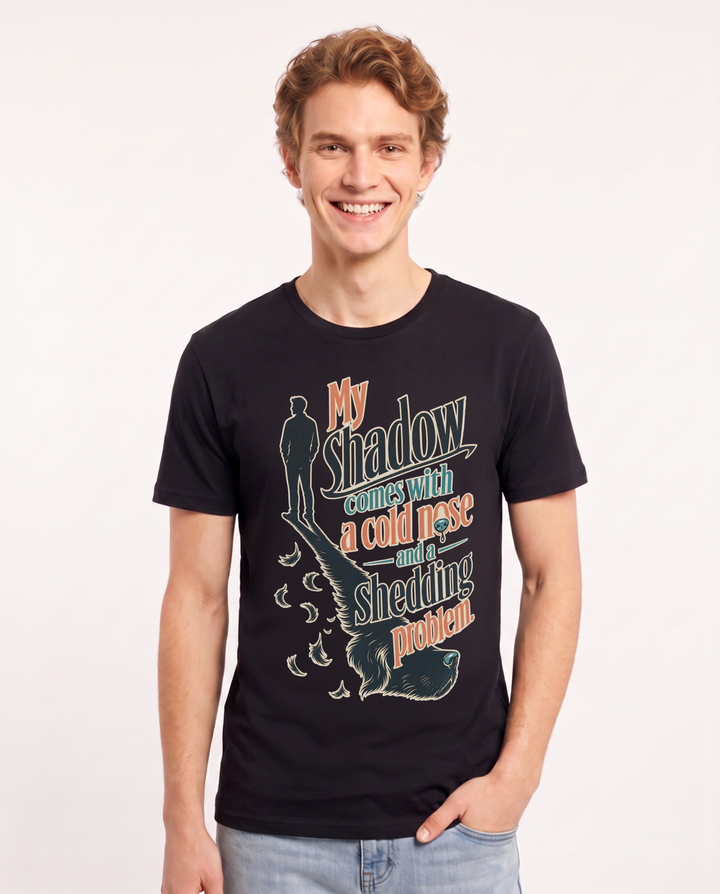 Cat Lover Men's Black T-Shirt – My shadow comes with a cold nose and a product image 1