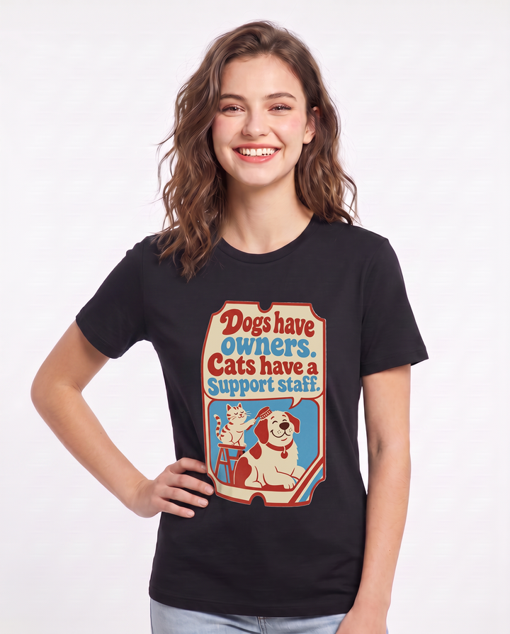Graphic Women's Black T-Shirt - Dogs have owners. Cats have a support product image 3